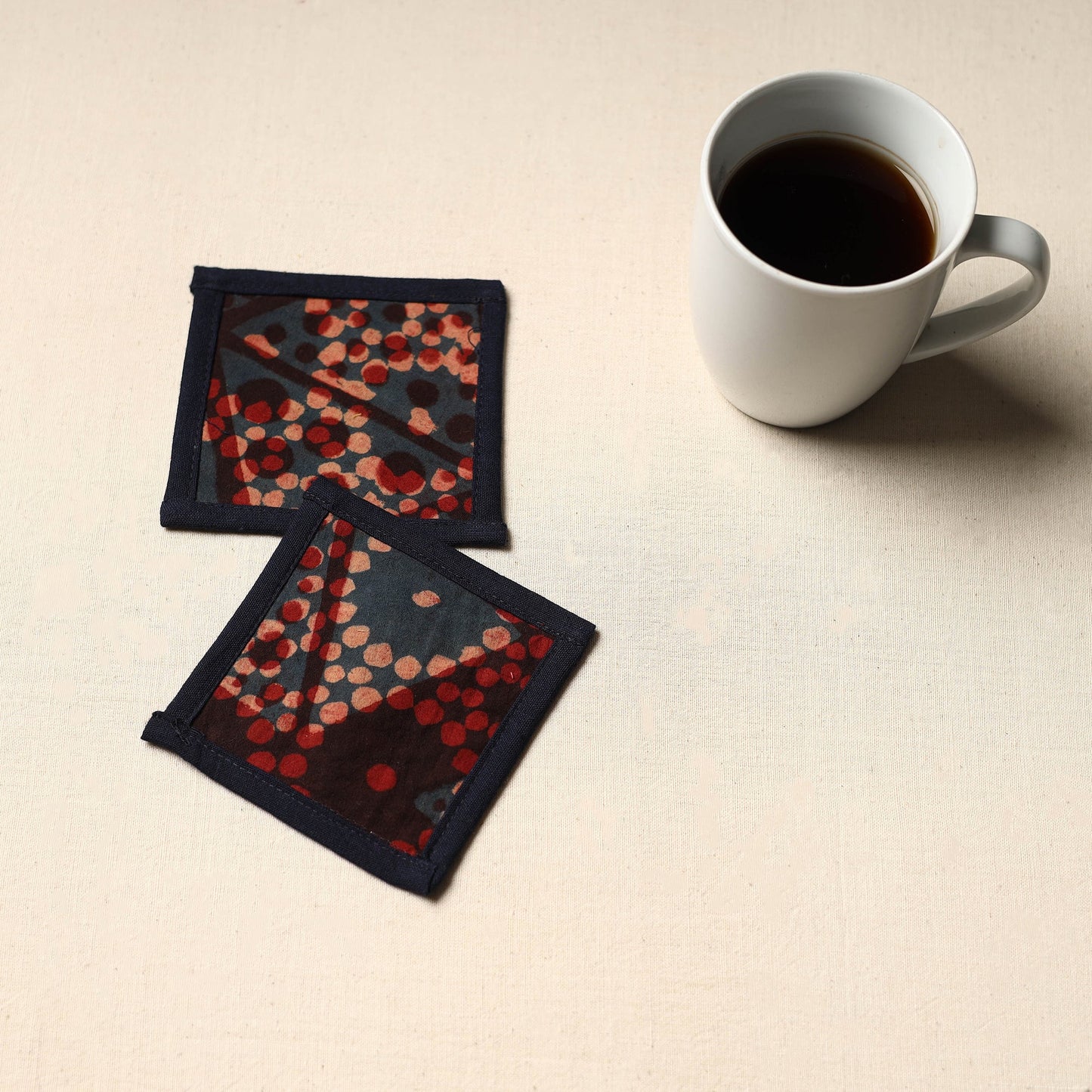 Red Handmade Cotton Coasters (Set of 2)