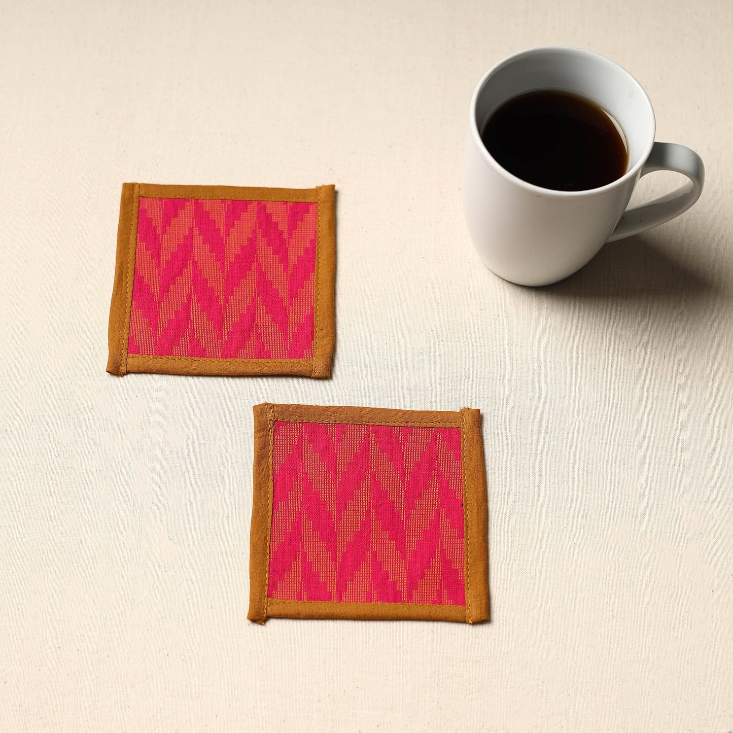 Red Handmade Cotton Coasters (Set of 2)