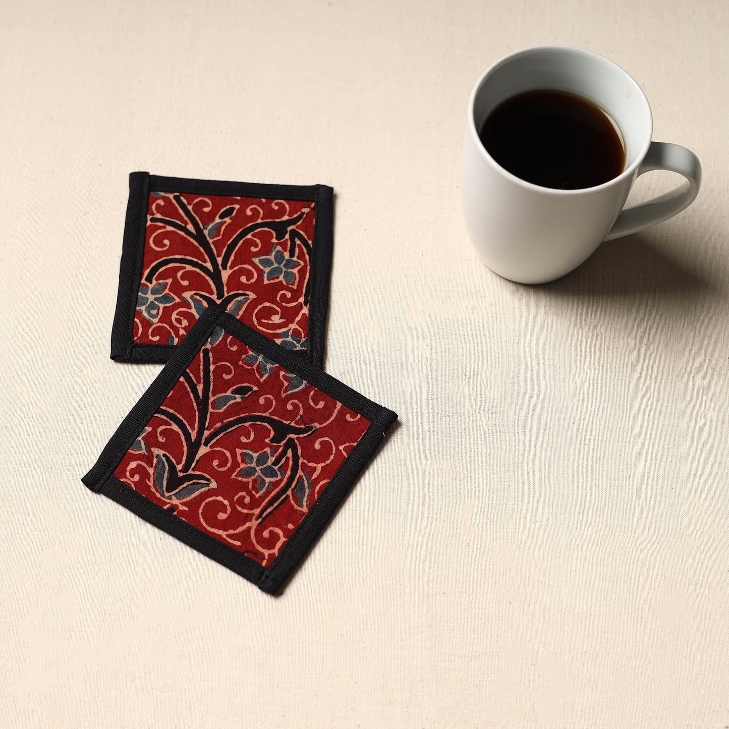 Red Handmade Cotton Coasters (Set of 2)