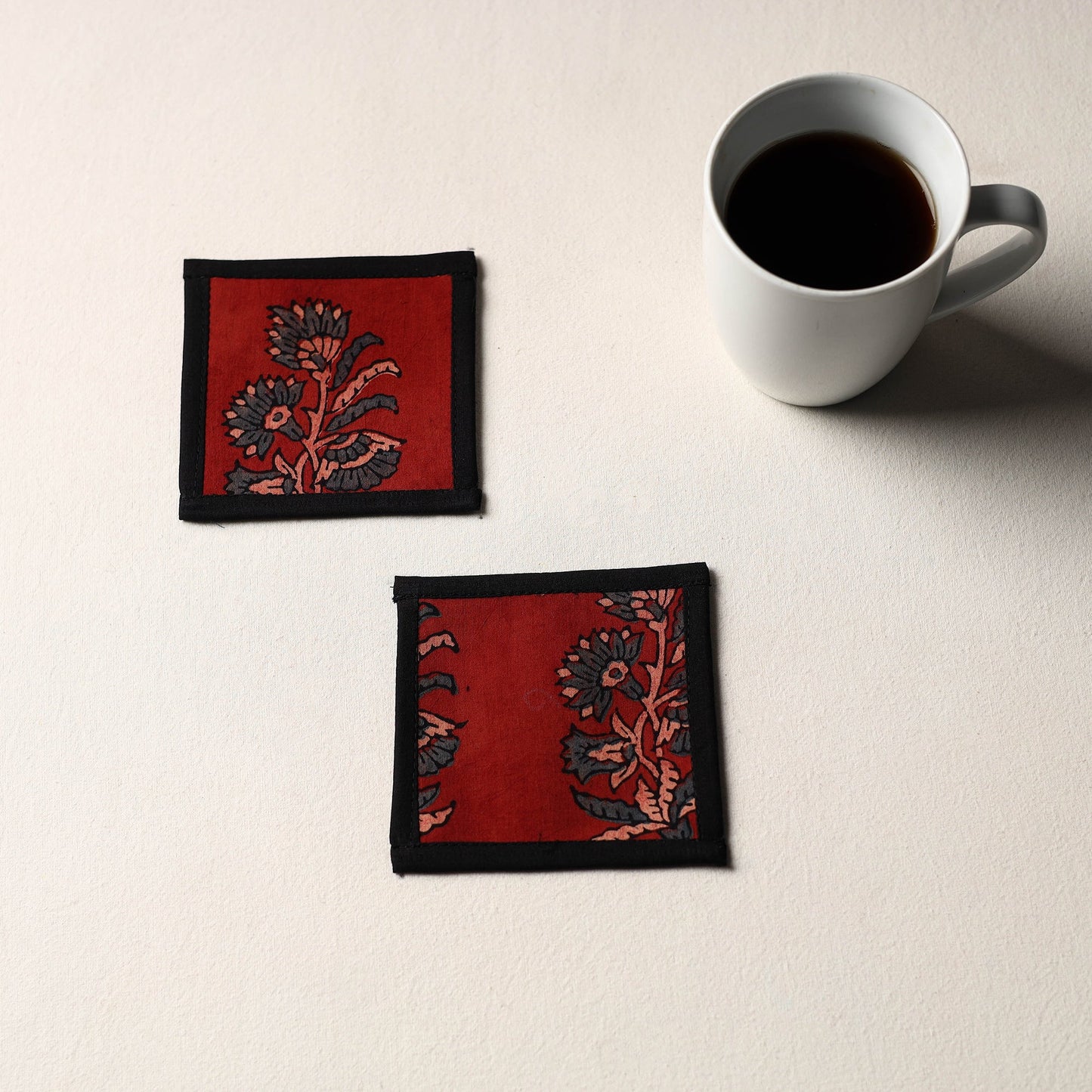 Red Handmade Cotton Coasters (Set of 2)