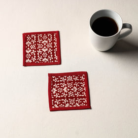 Red Handmade Cotton Coasters (Set of 2)
