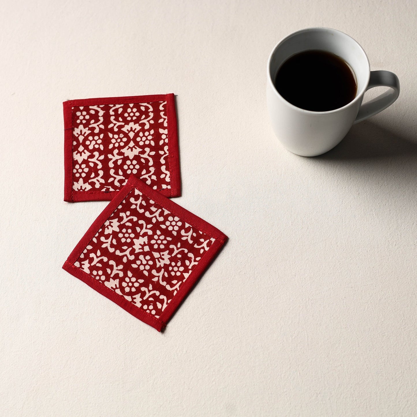 Red Handmade Cotton Coasters (Set of 2)