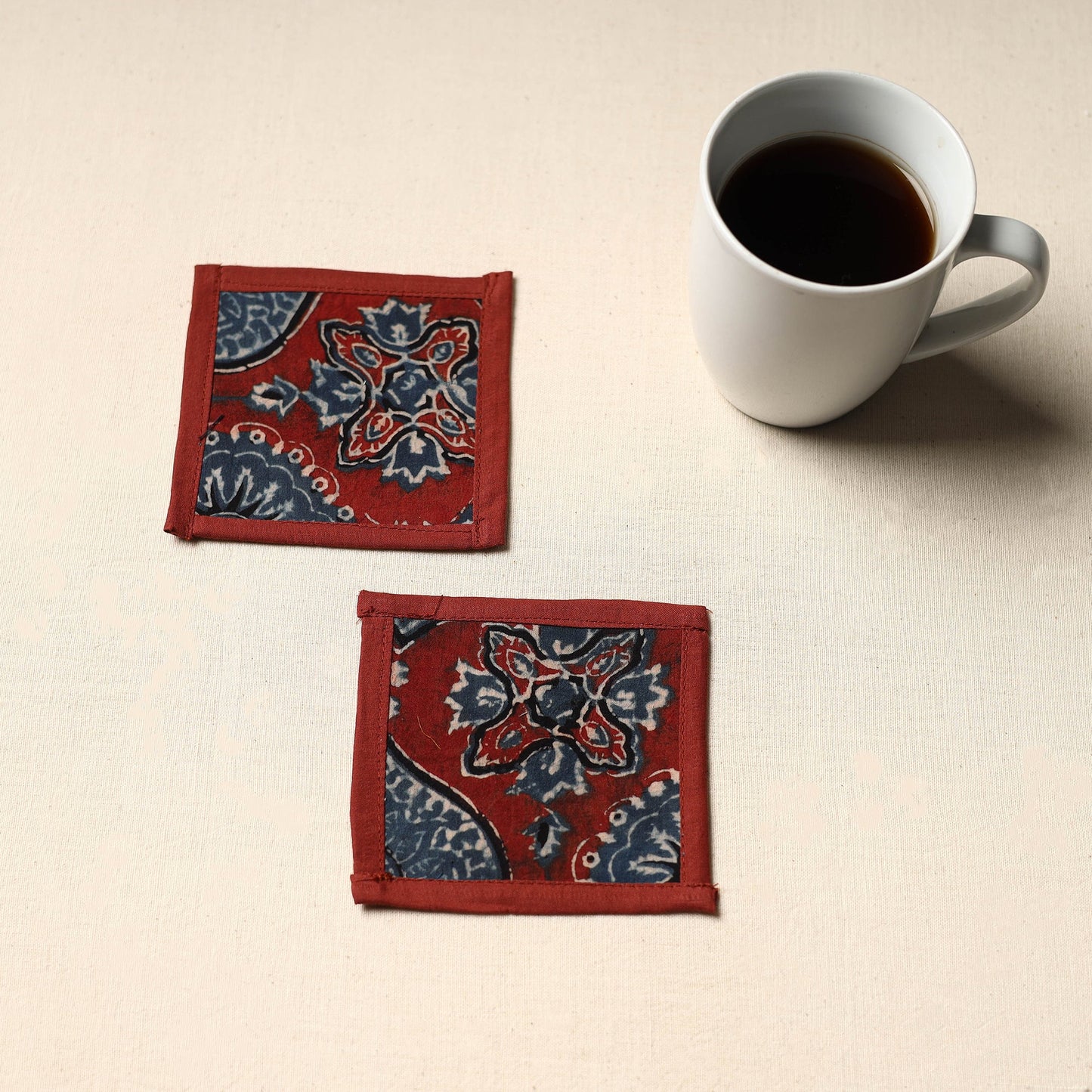 Red Handmade Cotton Coasters (Set of 2)