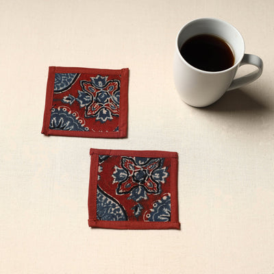 Red Handmade Cotton Coasters (Set of 2)