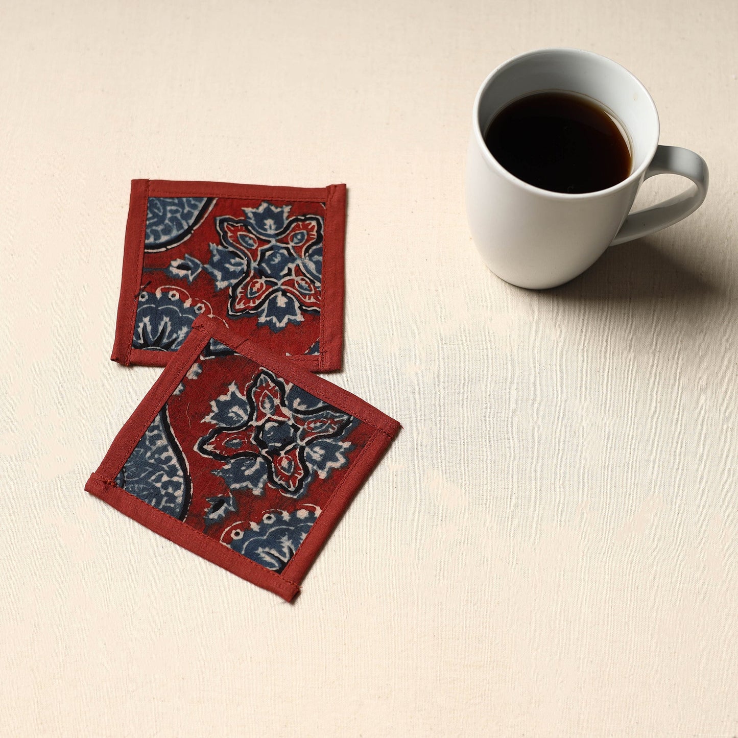 Red Handmade Cotton Coasters (Set of 2)
