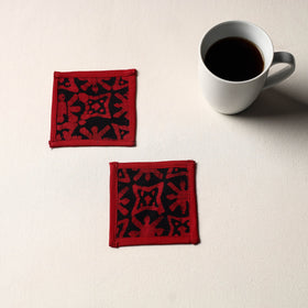 Red Handmade Cotton Coasters (Set of 2)