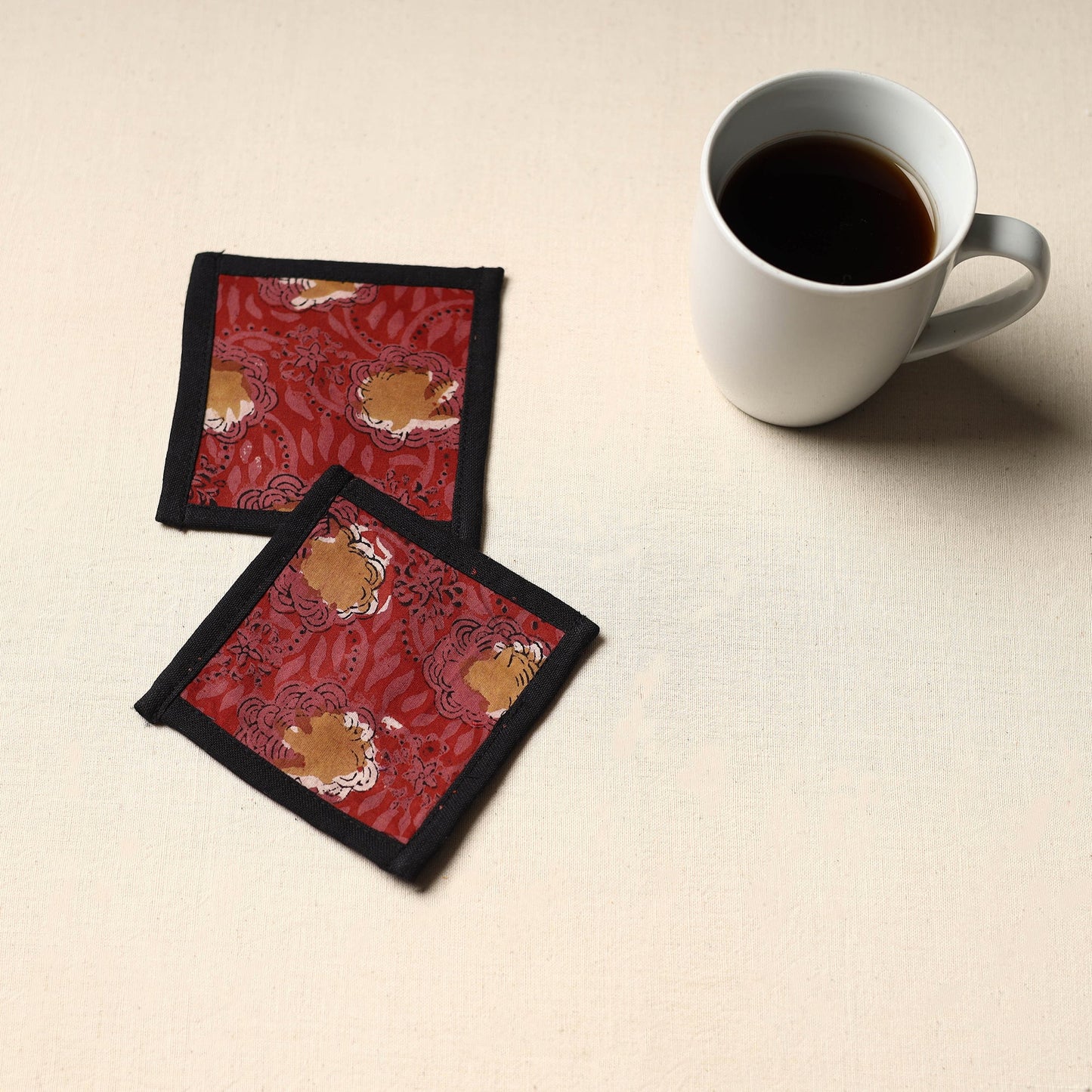Red Handmade Cotton Coasters (Set of 2)