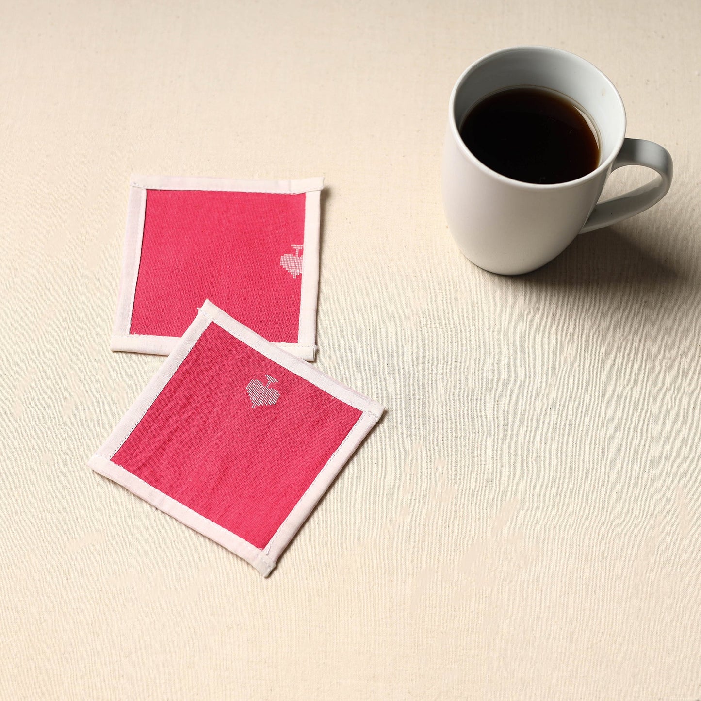 Red Handmade Cotton Coasters (Set of 2)