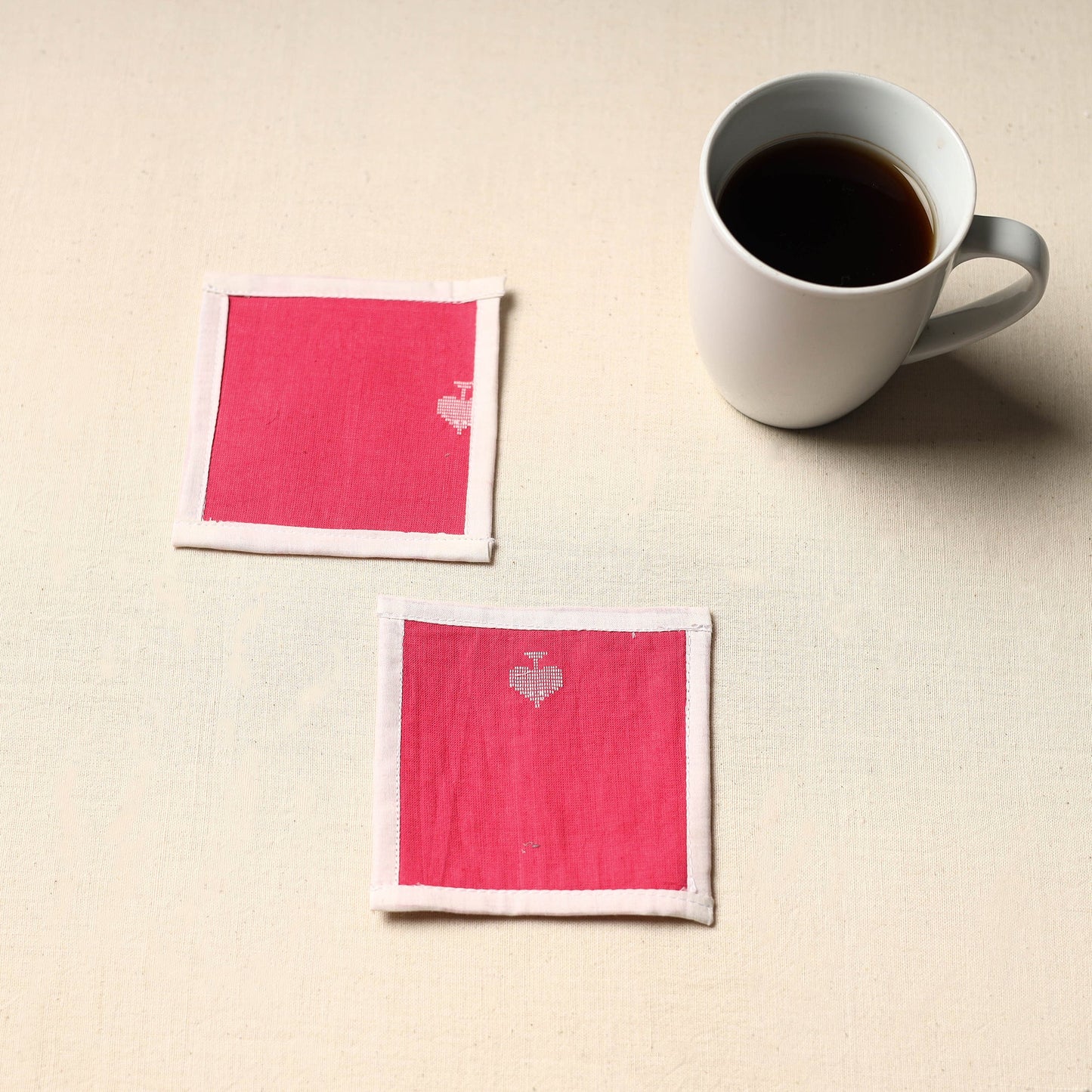 Red Handmade Cotton Coasters (Set of 2)