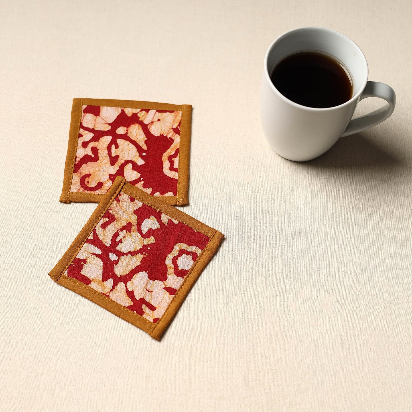 Red Handmade Cotton Coasters (Set of 2)
