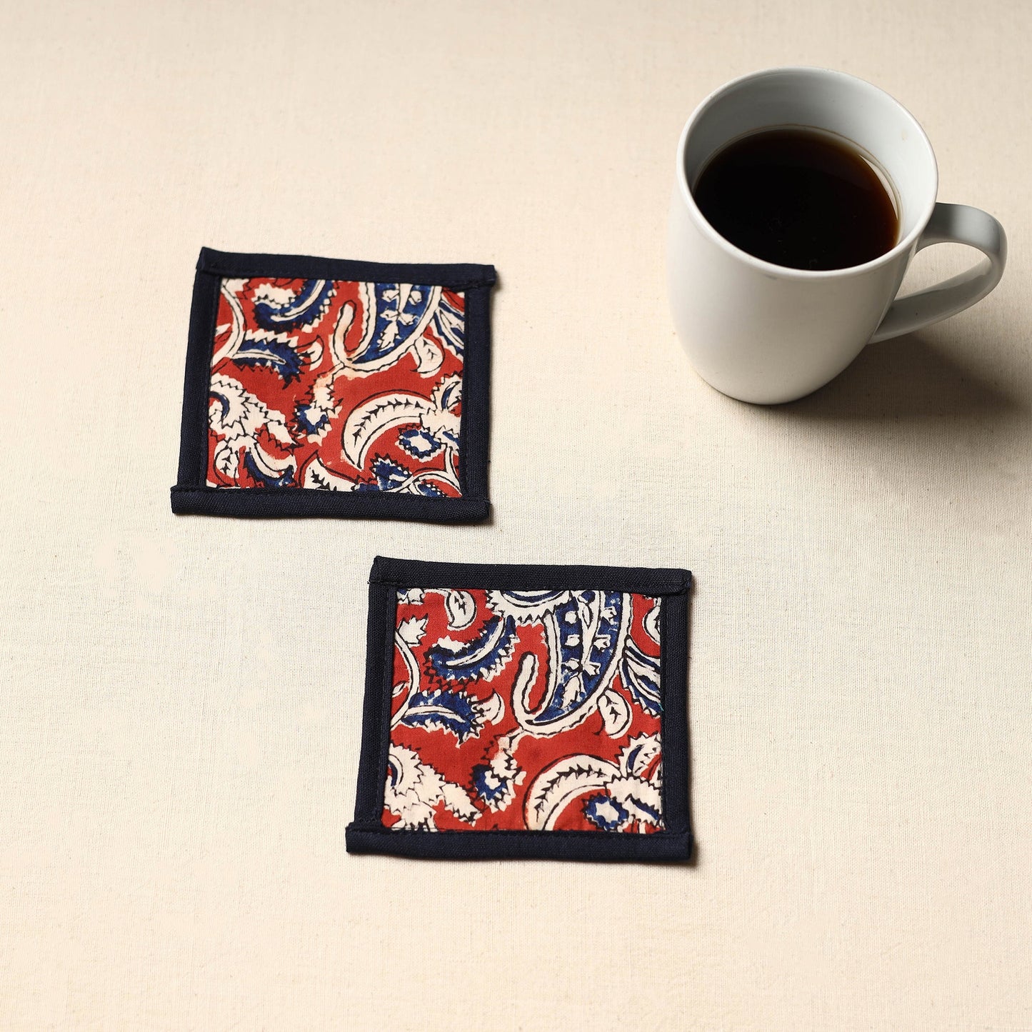Red Handmade Cotton Coasters (Set of 2)