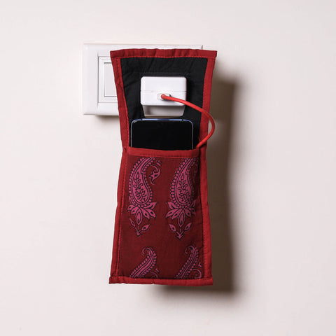 Red Handmade Cotton Fabric Mobile Charging Holder 