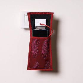 Red Handmade Cotton Fabric Mobile Charging Holder 