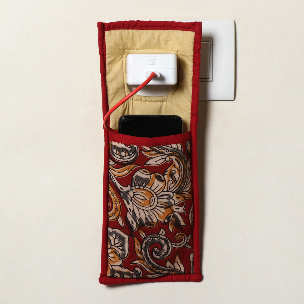 Red Handmade Cotton Fabric Mobile Charging Holder 