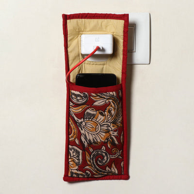 Red Handmade Cotton Fabric Mobile Charging Holder 