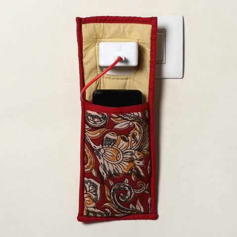 Red Handmade Cotton Fabric Mobile Charging Holder 