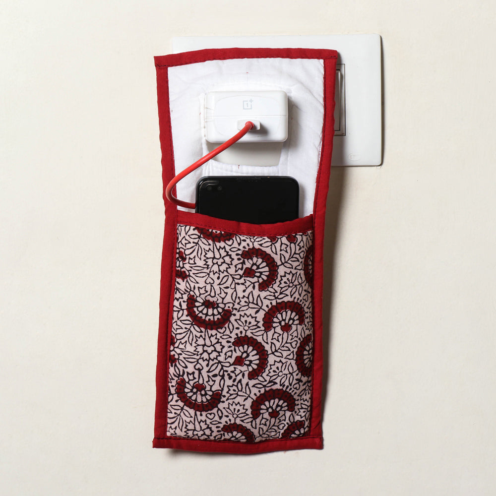 Red Handmade Cotton Fabric Mobile Charging Holder 