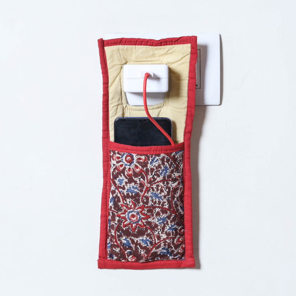 Red Handmade Cotton Fabric Mobile Charging Holder 