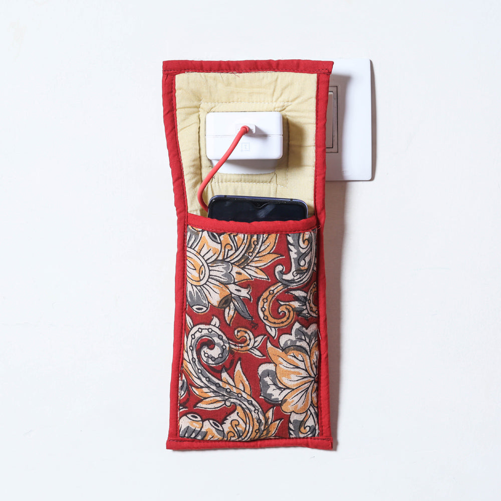 Red Handmade Cotton Fabric Mobile Charging Holder 