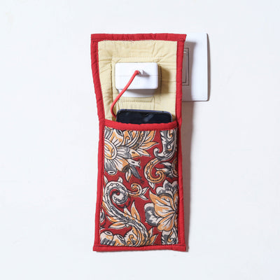 Red Handmade Cotton Fabric Mobile Charging Holder 