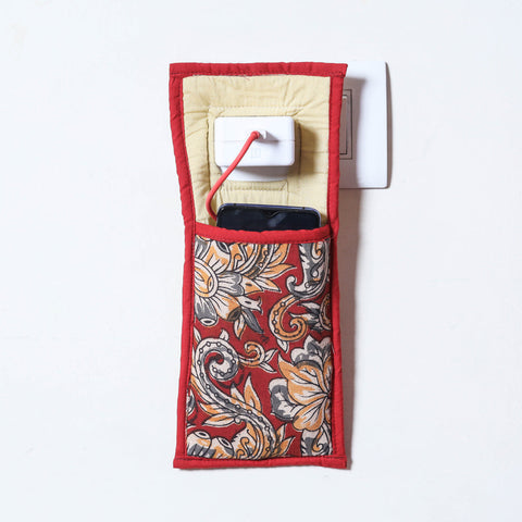Red Handmade Cotton Fabric Mobile Charging Holder 