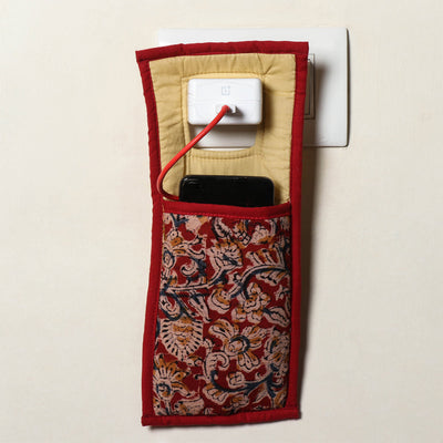 Red Handmade Cotton Fabric Mobile Charging Holder 