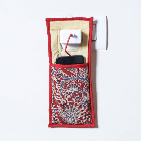 Red Handmade Cotton Fabric Mobile Charging Holder 