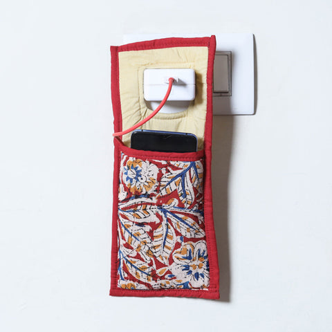 Red  Handmade Cotton Fabric Mobile Charging Holder 