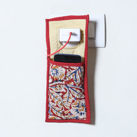 Red  Handmade Cotton Fabric Mobile Charging Holder 