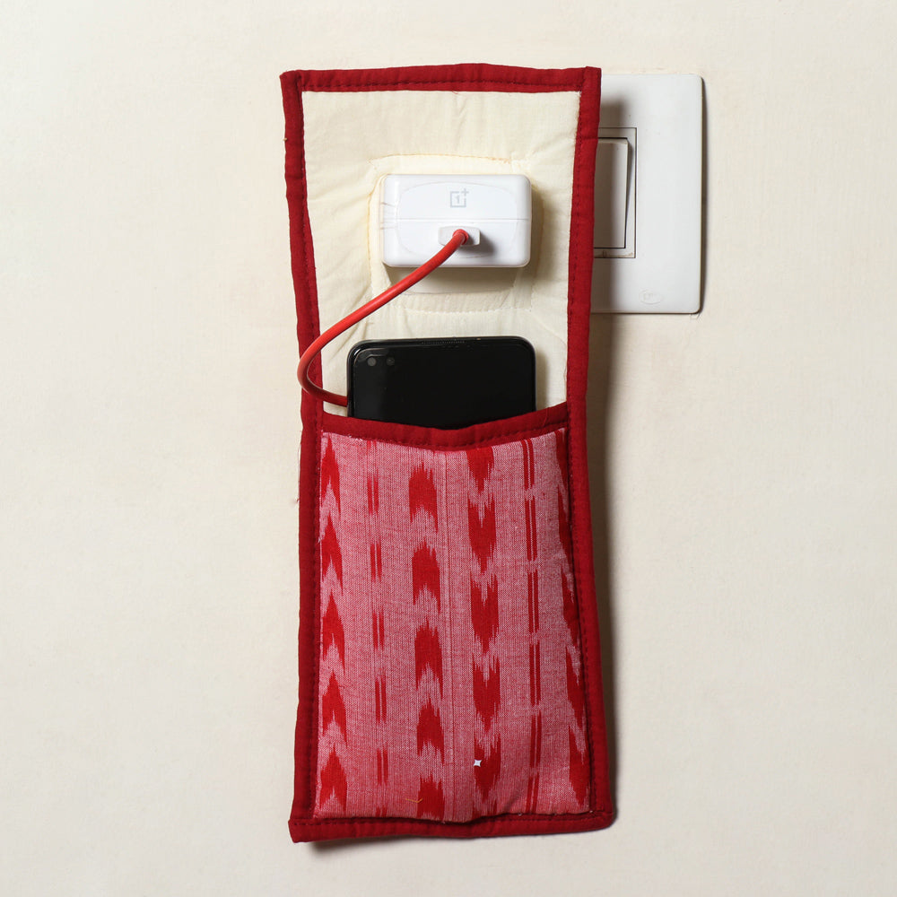 Red Handmade Cotton Fabric Mobile Charging Holder 