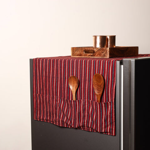 Red Handmade Cotton Fridge Top Cover with Multiple Pockets