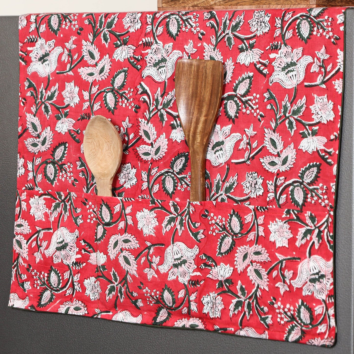 Red - handmade cotton fridge top cover with multiple