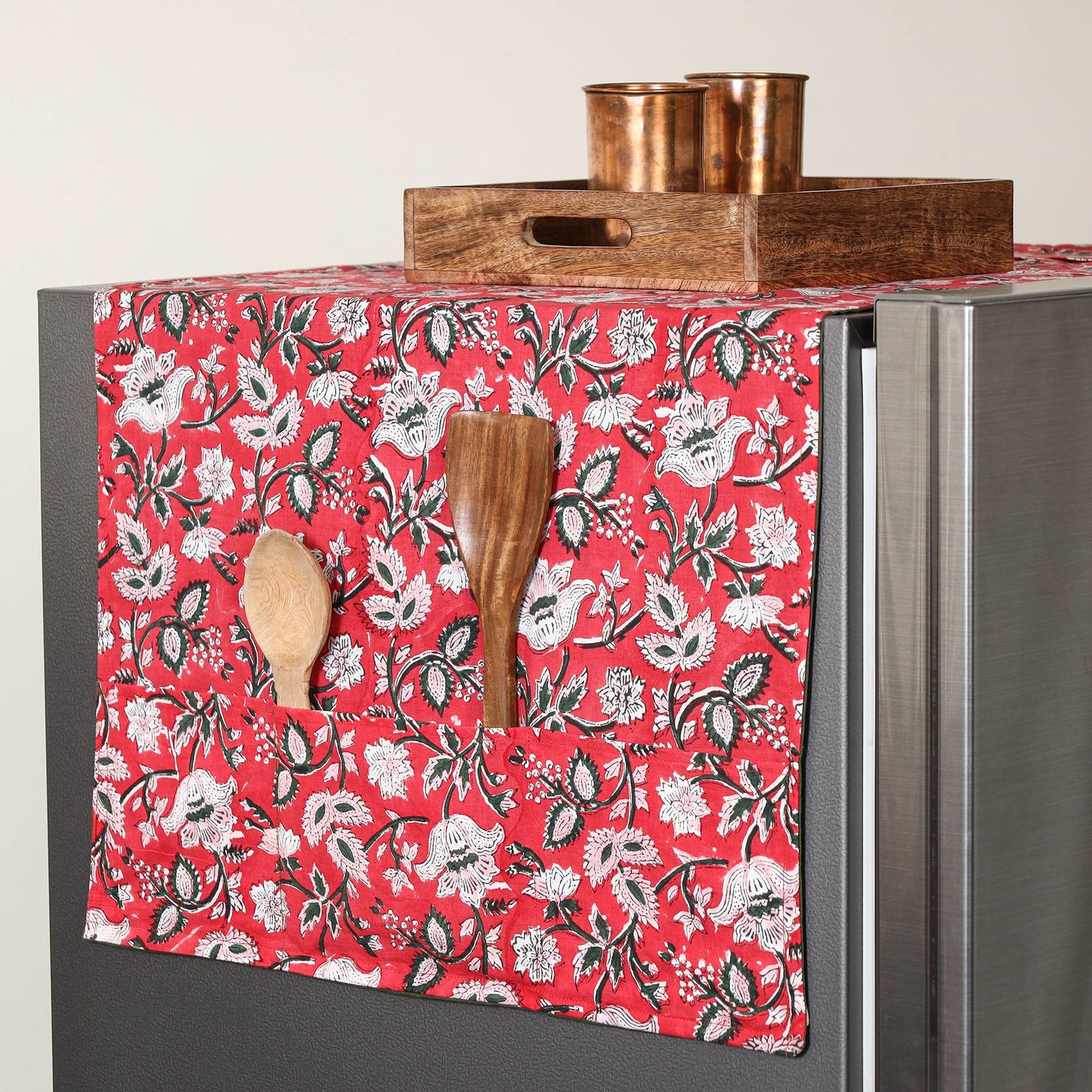 Red - handmade cotton fridge top cover with multiple