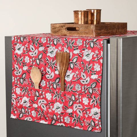 Red - handmade cotton fridge top cover with multiple
