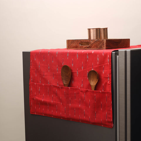 Red Handmade Cotton Fridge Top Cover with Multiple Pockets