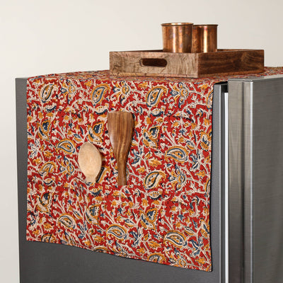 Handmade Cotton Red Fridge Top Cover with Multiple Pockets
