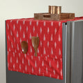 Red Handmade Cotton Fridge Top Cover with Multiple Pockets
