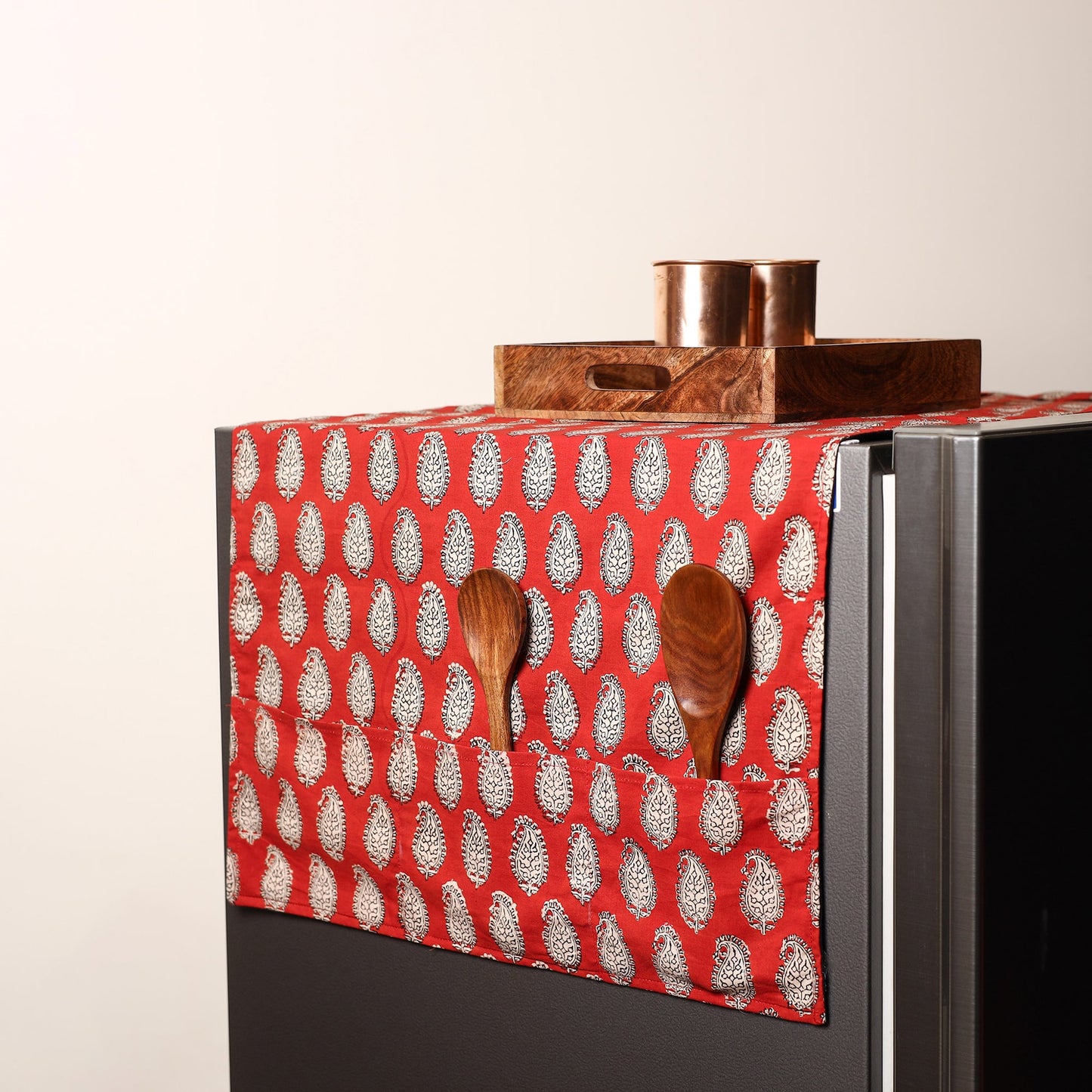 Red - handmade cotton fridge top cover with multiple