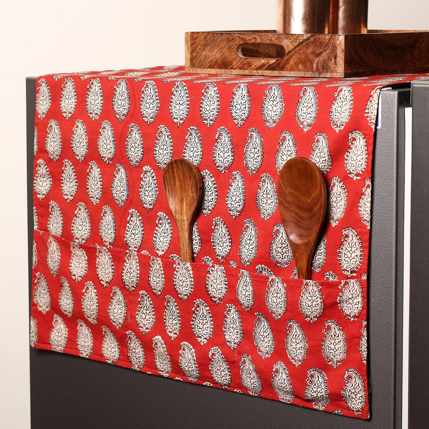 Red - handmade cotton fridge top cover with multiple