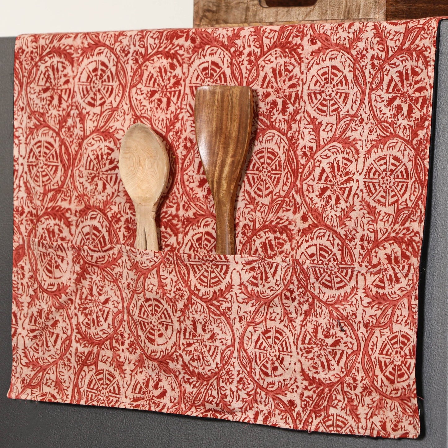 Red - handmade cotton fridge top cover with multiple