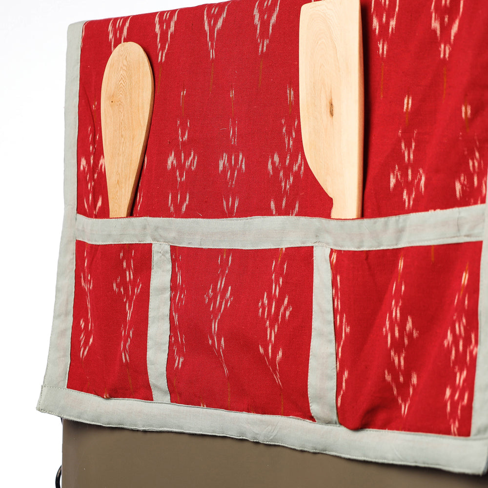 Red Handmade Cotton Fridge Top Cover with Multiple Pockets