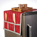 Red Handmade Cotton Fridge Top Cover with Multiple Pockets