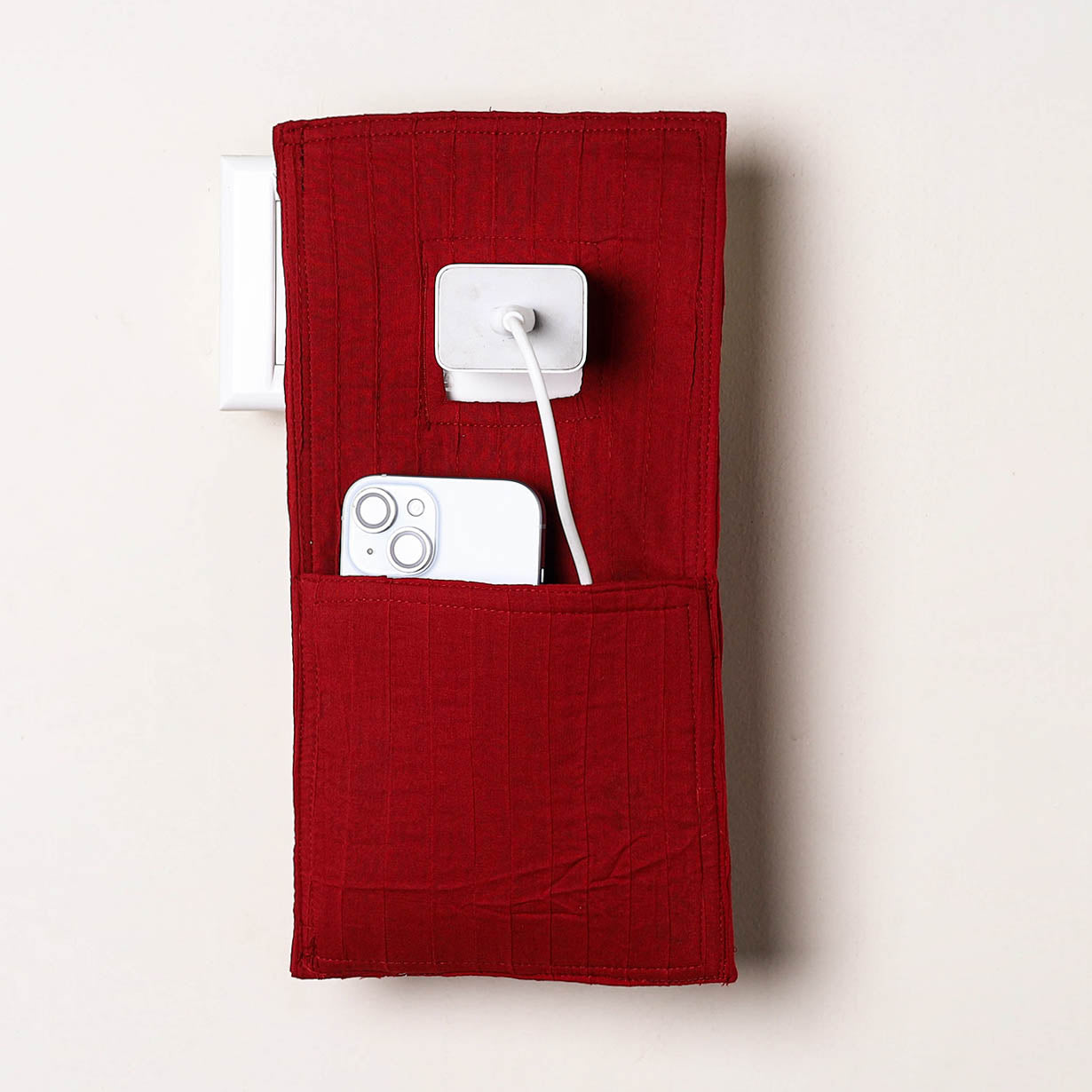 Red Handmade Cotton Mobile Charging Holder