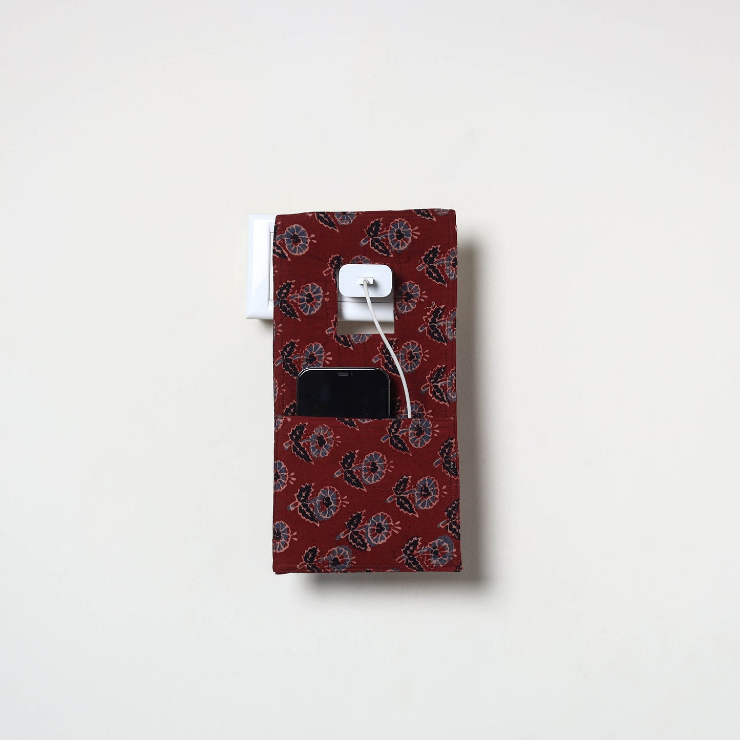 Red Handmade Cotton Mobile Charging Holder