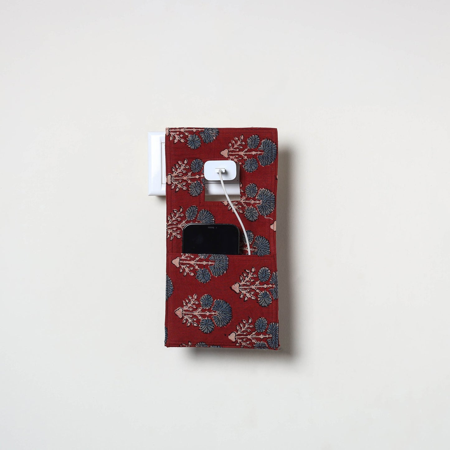 Red Handmade Cotton Mobile Charging Holder