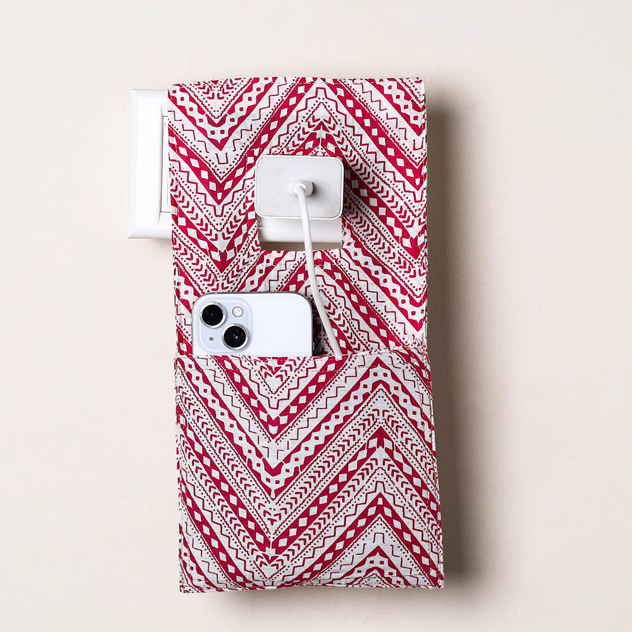 Red Handmade Cotton Mobile Charging Holder