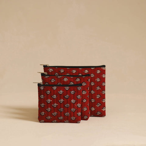 Buy Red Handmade Cotton Utility Pouch Set