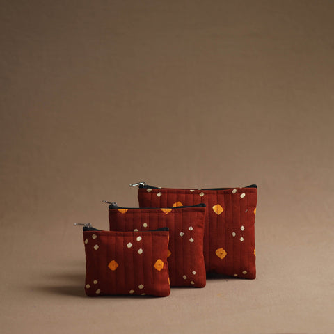 Red - handmade cotton multipurpose utility pouches (set