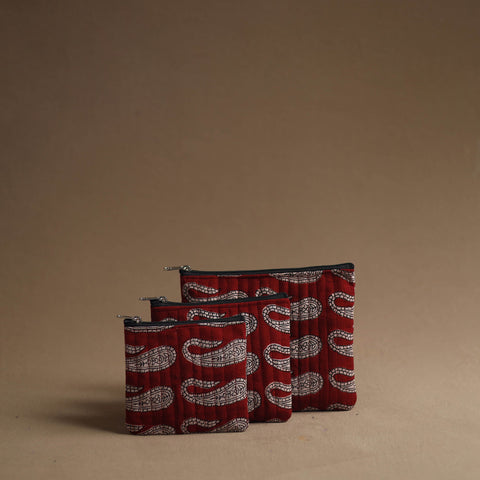 Red - handmade cotton multipurpose utility pouches (set