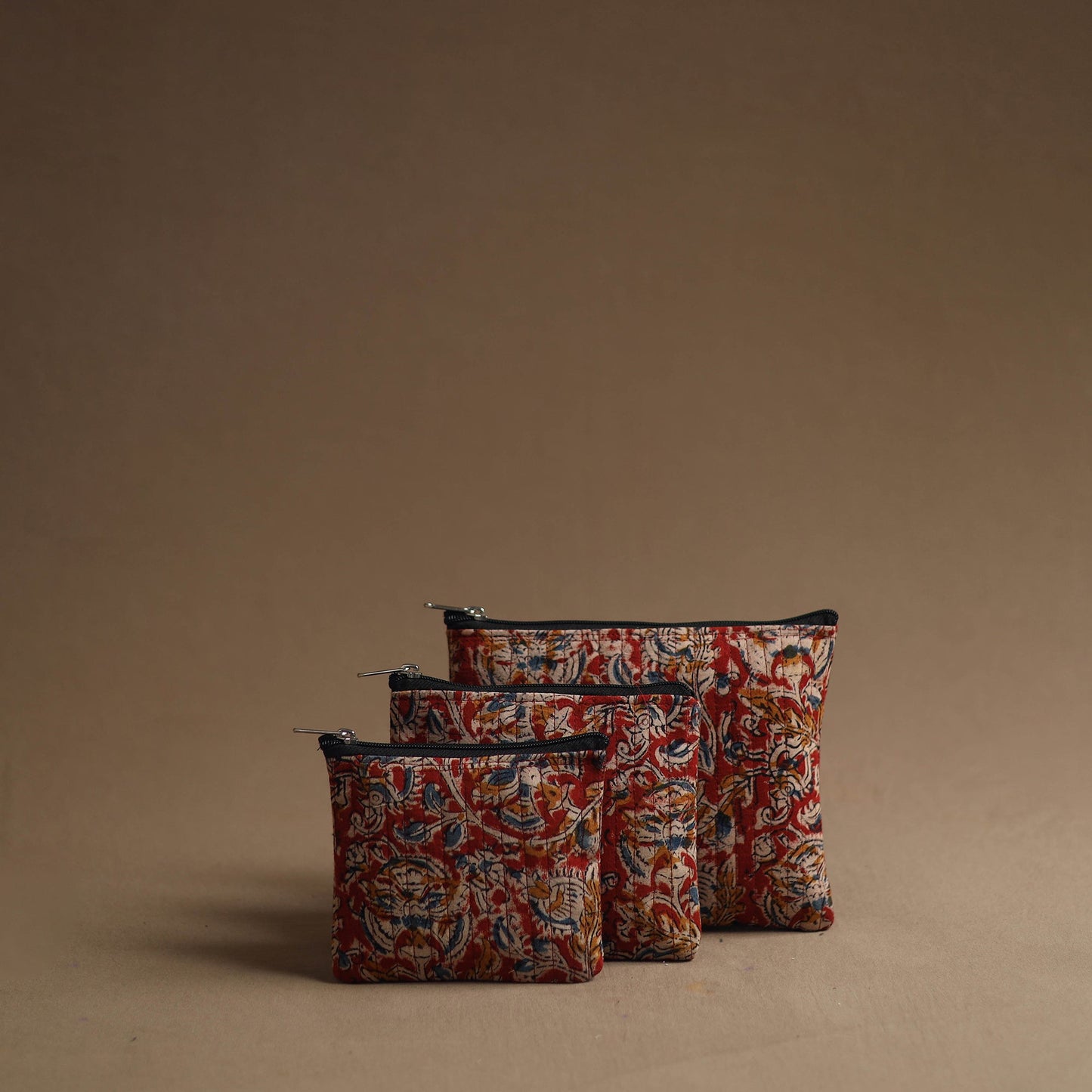 Red - handmade cotton multipurpose utility pouches (set